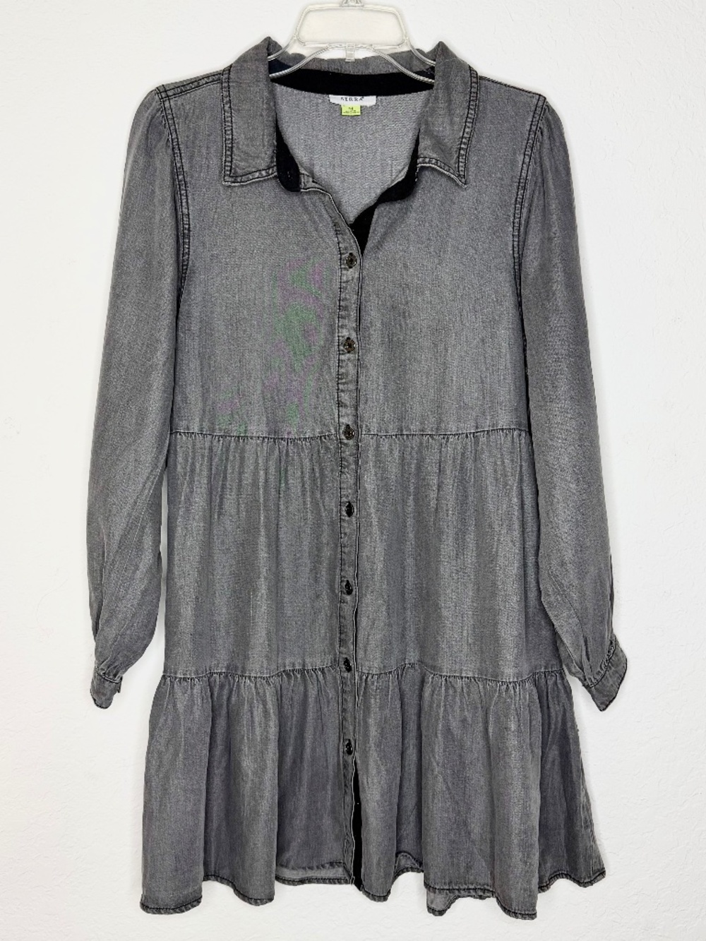 Serra Light Gray Chambray Tiered Dress, Size M